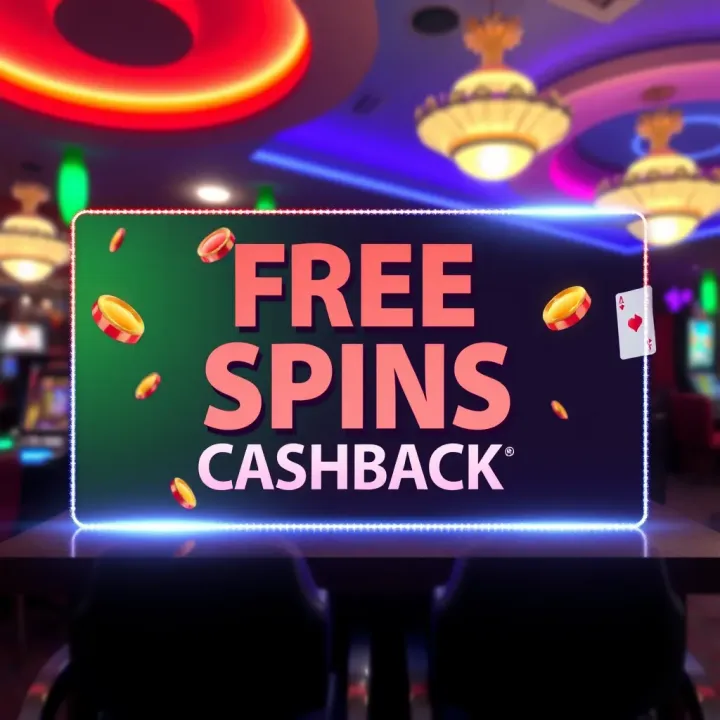 Promotional banner featuring free spins and cashback offers at an online casino
