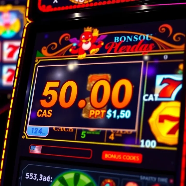 Illustration of a casino bonus code being revealed on a digital slot machine interface