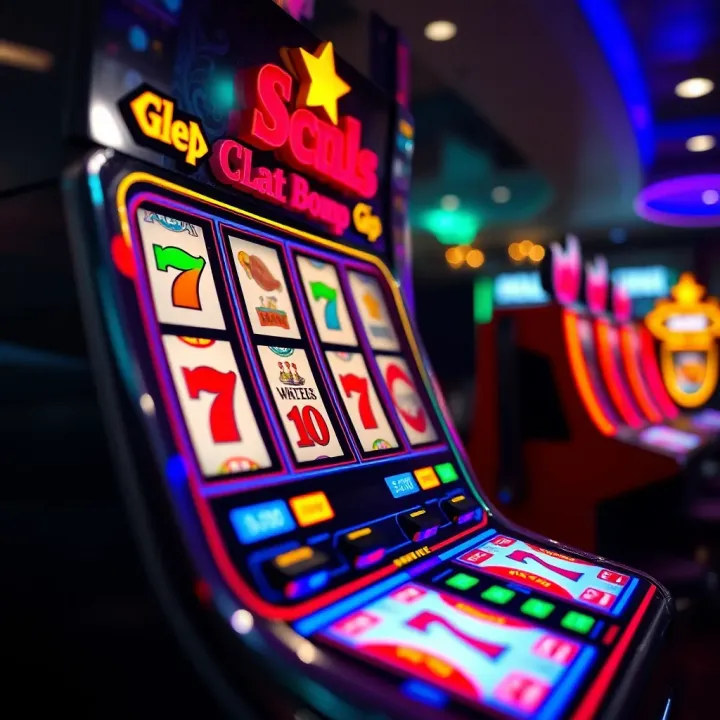 Colorful online pokies slot machine with spinning reels and vibrant symbols