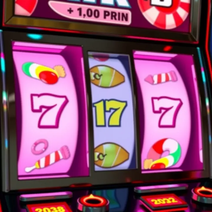 Bright slot machine reels displaying candy symbols and a winning combination