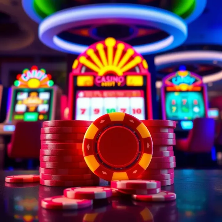 Bright casino chips and digital slot machines reflecting exciting gaming opportunities at an online casino