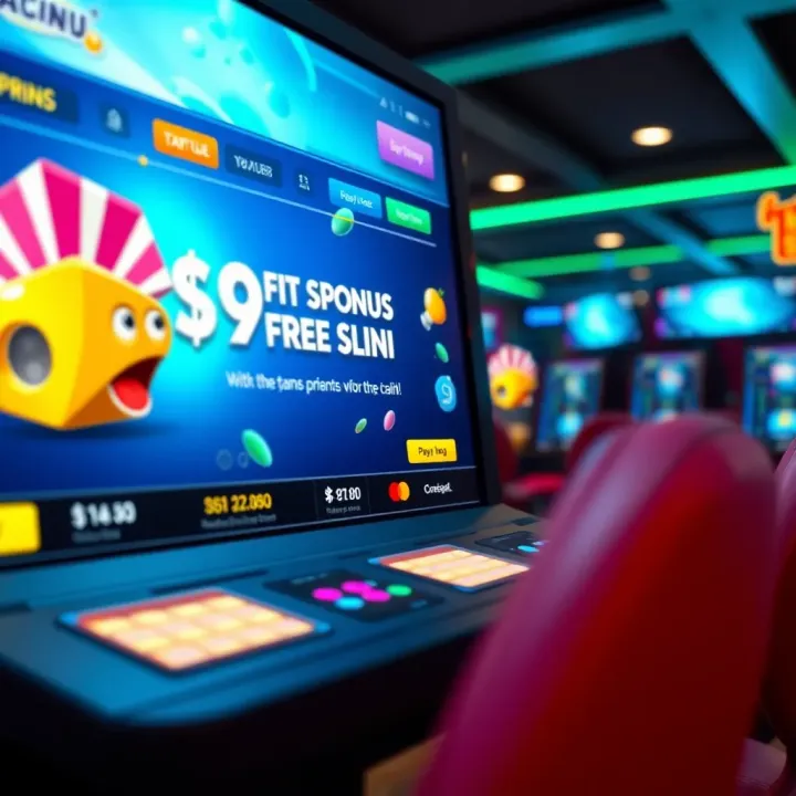 Bright casino interface highlighting free spins promotion and user-friendly payment options