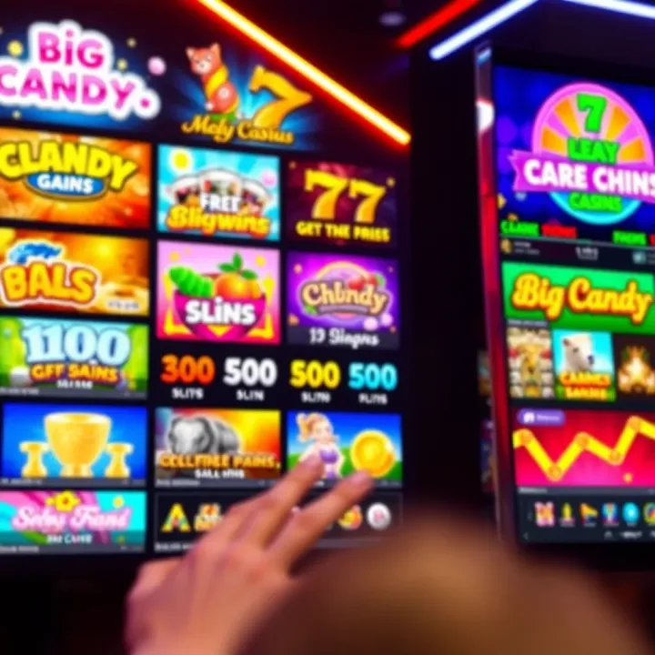 Bright casino interface displaying various game options including slots and card games