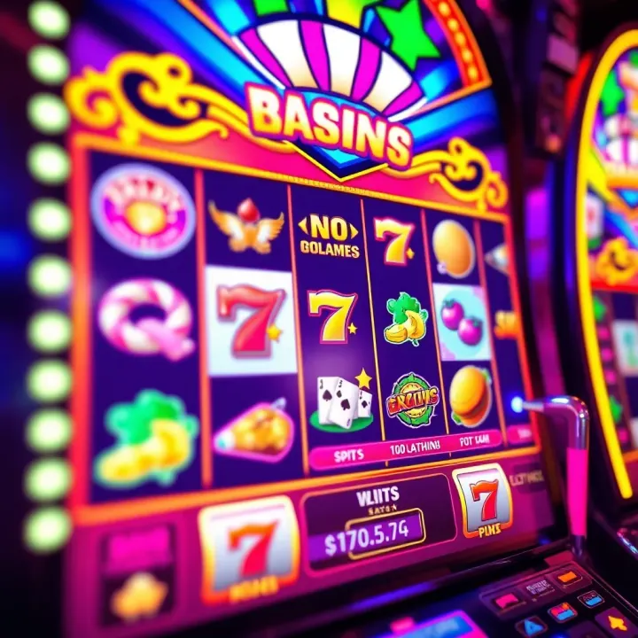 Bright slot machine screen showing casino symbols and bonus rewards
