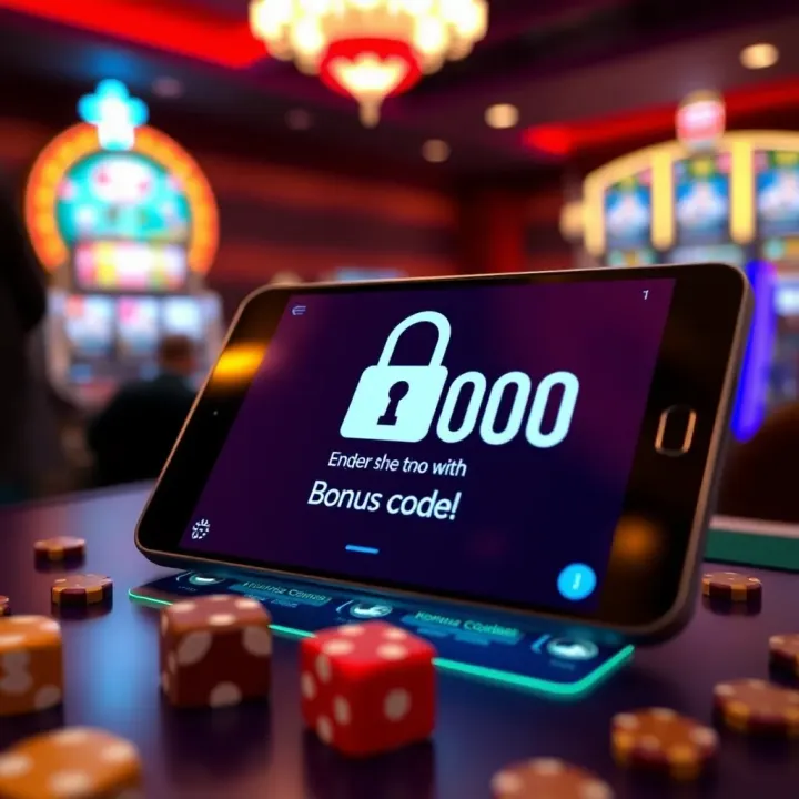 Illustration of a casino bonus code being unlocked on a digital device