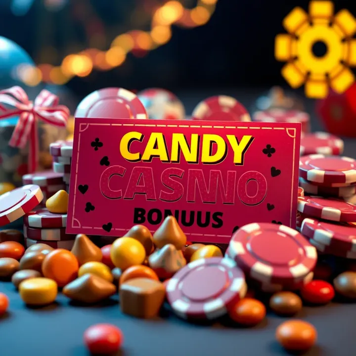 Illustration of a digital coupon surrounded by candy pieces and casino chips