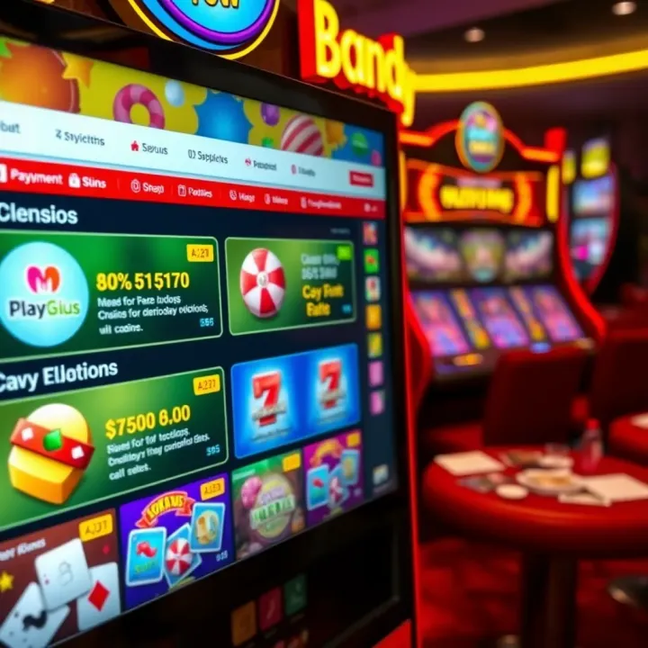 Digital interface displaying casino bonus offers and payment options