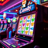 Colorful candy-themed slot machine on casino interface