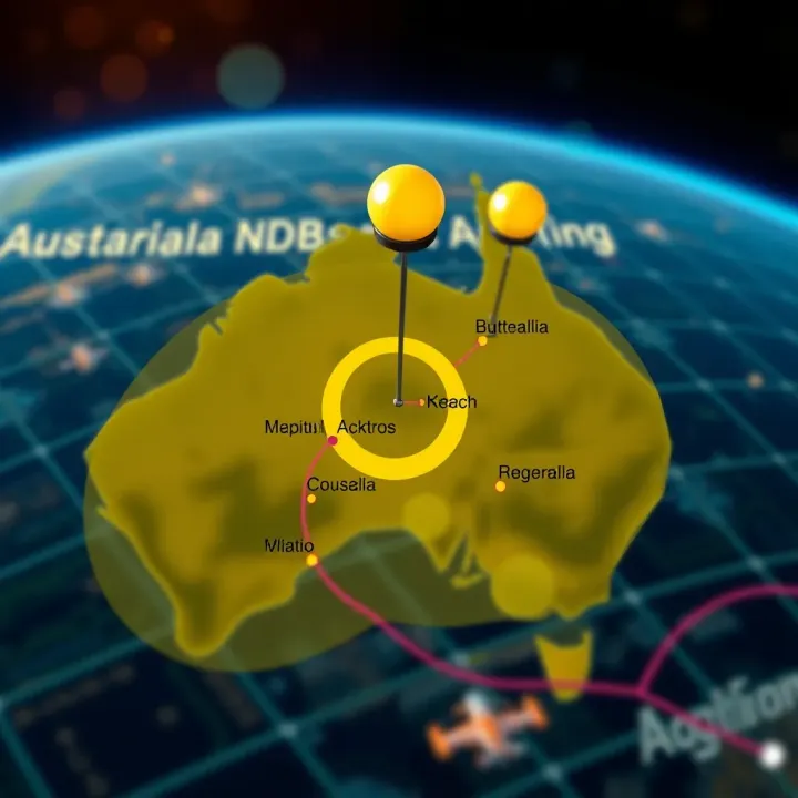 Map showing the coverage area of a Big Candy NDB within Australian airspace alongside other navigation aids