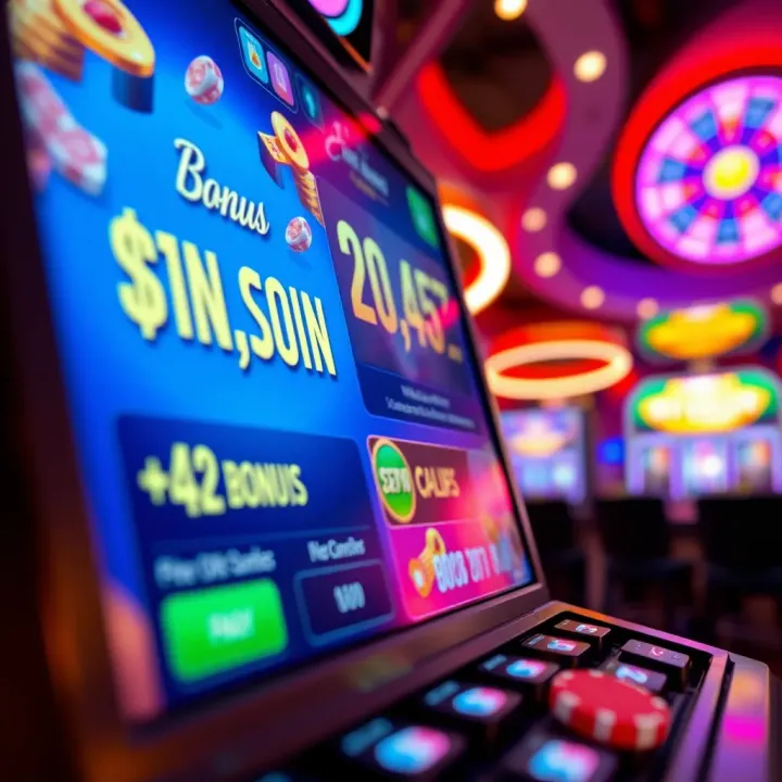 Online Casino Interface Featuring Bonus Offers and Promo Codes Illustration of an online casino interface displaying bonus offers and promotional codes