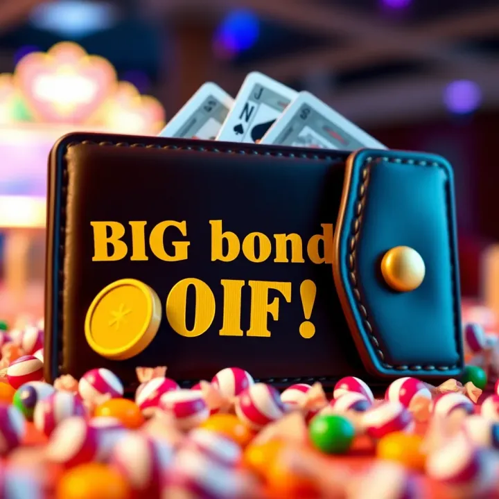 Illustration of virtual casino wallet showing bonus credits and candies symbolizing rewards