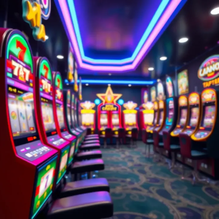 Colorful casino slot machines with vibrant lights and symbols