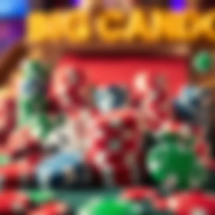 A vibrant display of colorful casino chips and playing cards symbolizing exciting game choices at A Big Candy Casino Australia