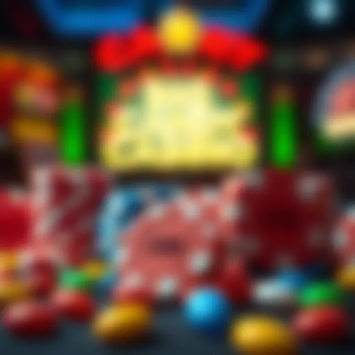 Bright casino chips and colorful candy sweets representing casino bonuses and rewards