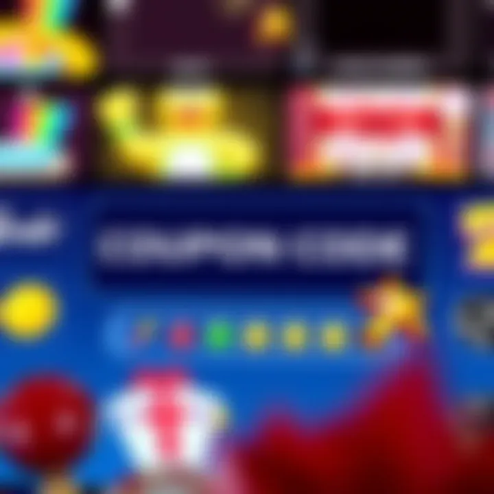 Digital coupon code on a screen with casino-themed icons illustrating online deal redemption