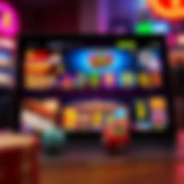 A vibrant online casino interface showcasing a variety of slot and table games on a laptop screen