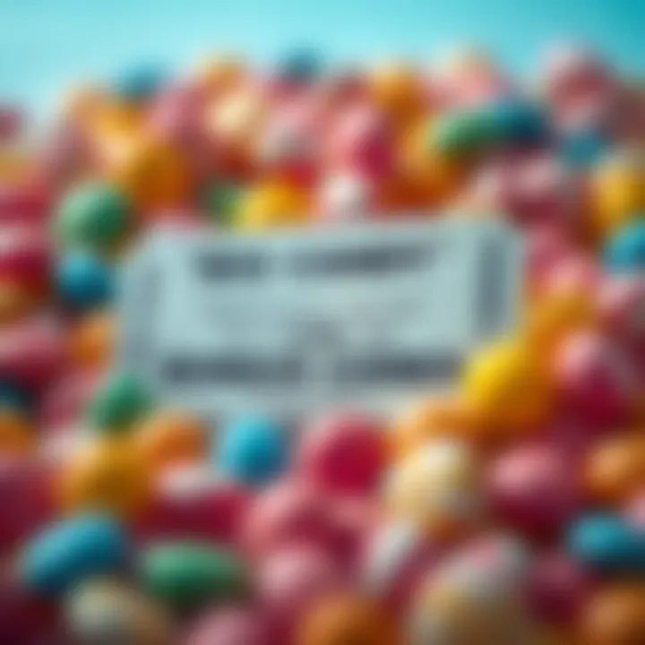 Colorful candy treats surrounding a promotional voucher with bonus code text