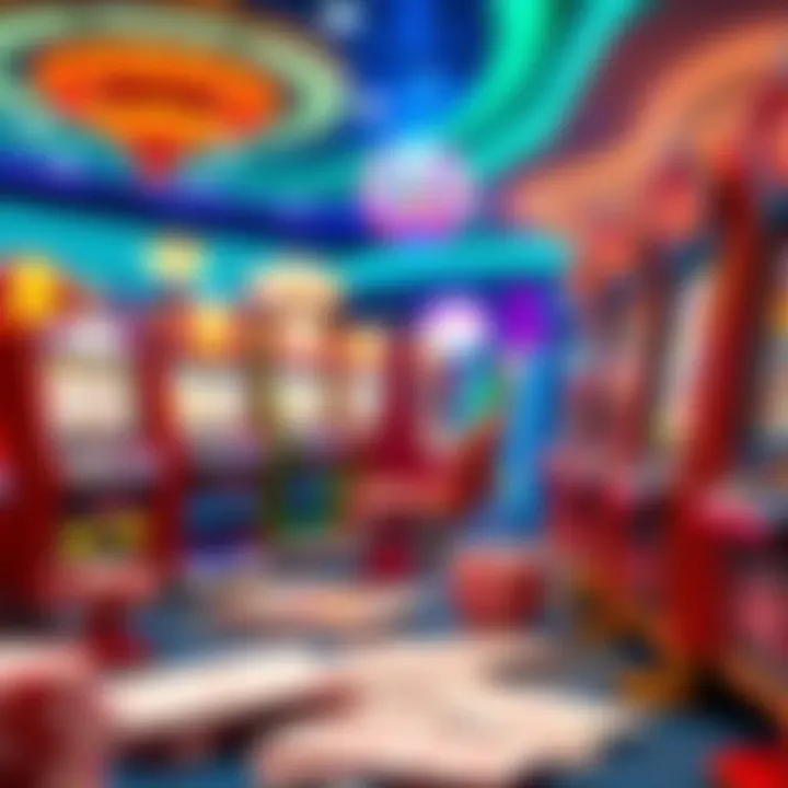 Colorful slot machines and cards representing variety of casino games