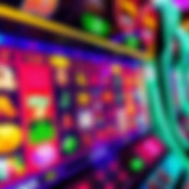 Colorful online pokies game interface displaying vibrant reels and various symbols on a digital screen