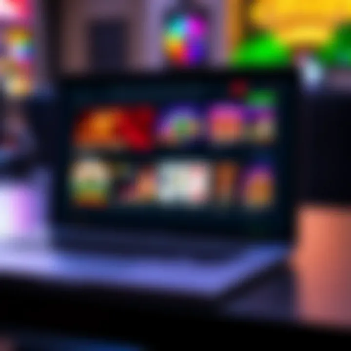 A laptop displaying an Australian online casino homepage with vibrant game icons and a secure payment badge