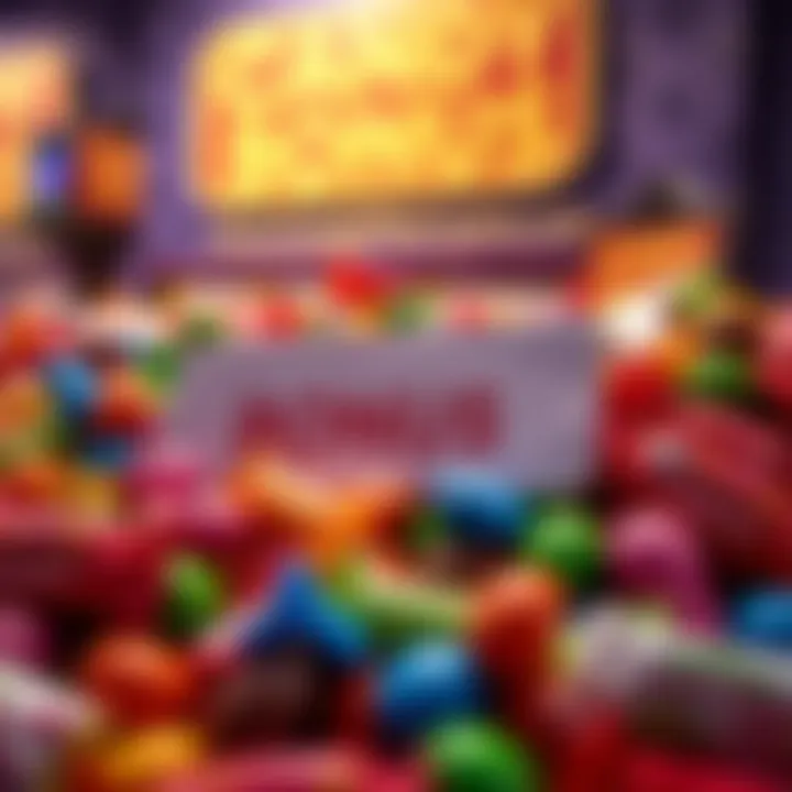 Colorful assortment of candies highlighting a promotional bonus offer