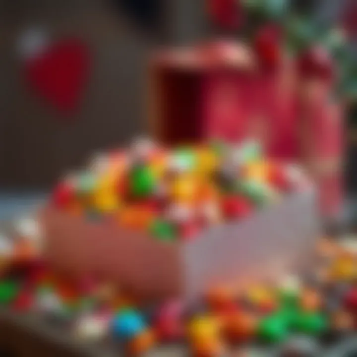 Assorted colorful candies neatly arranged in a large festive box