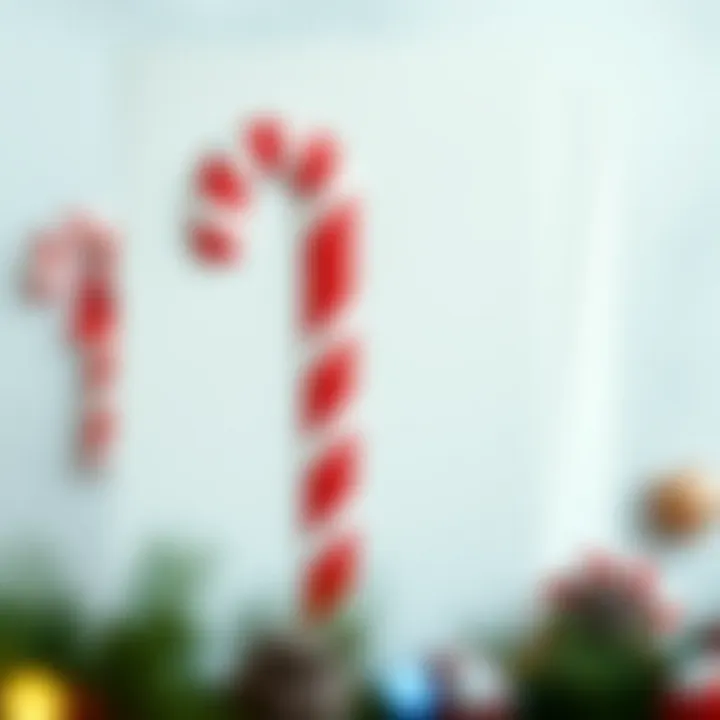 Large candy cane template printed on paper with red and white stripes for festive decoration use