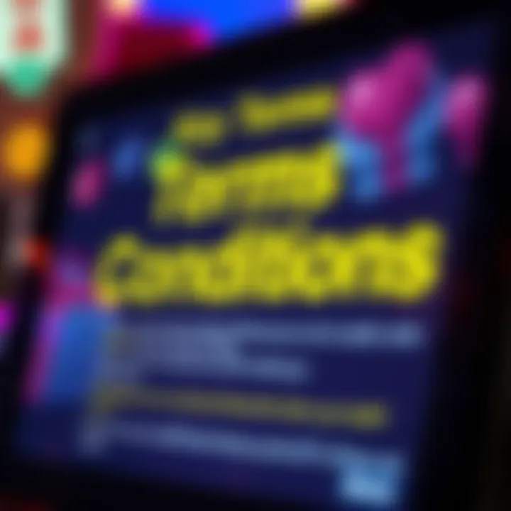 Visual representation of bonus terms and conditions on a digital screen