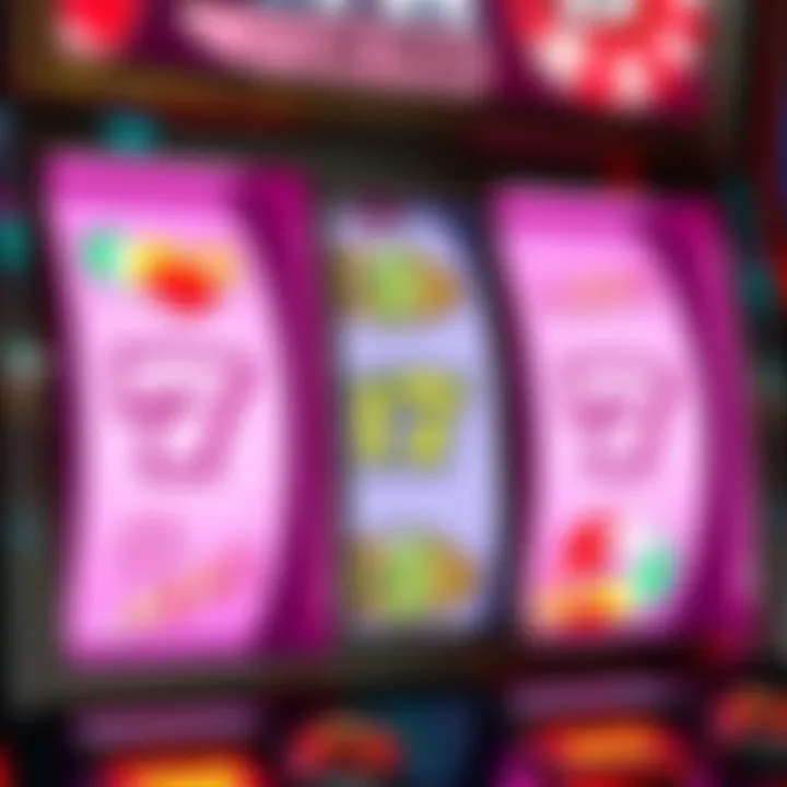 Bright slot machine reels displaying candy symbols and a winning combination