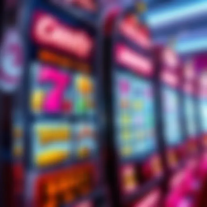 Bright casino slot machine displaying colorful candy symbols and jackpot lights