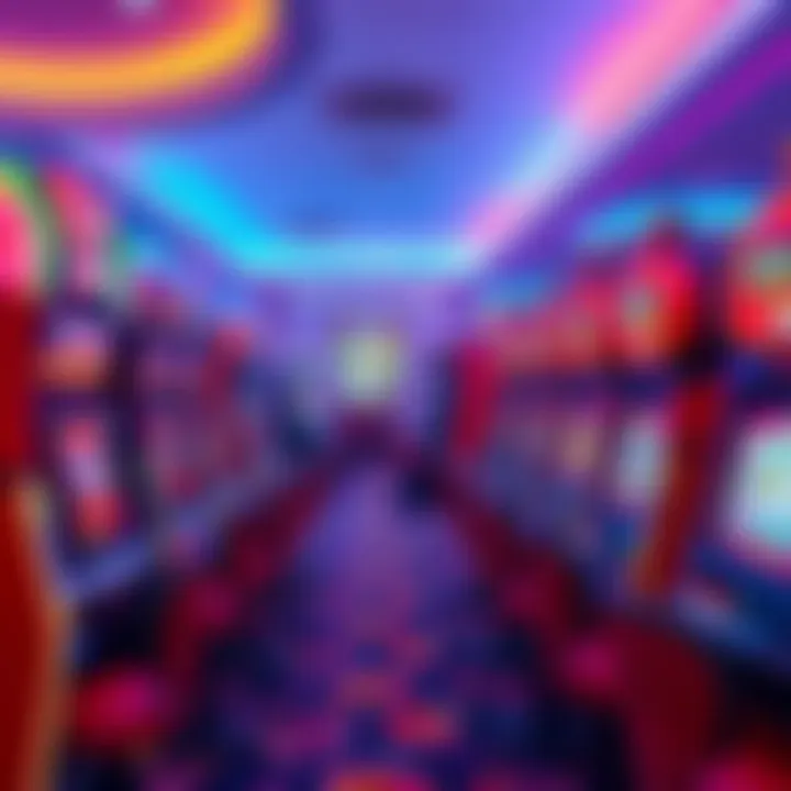 Colorful assortment of candy-themed casino slot machines in a vibrant gaming environment