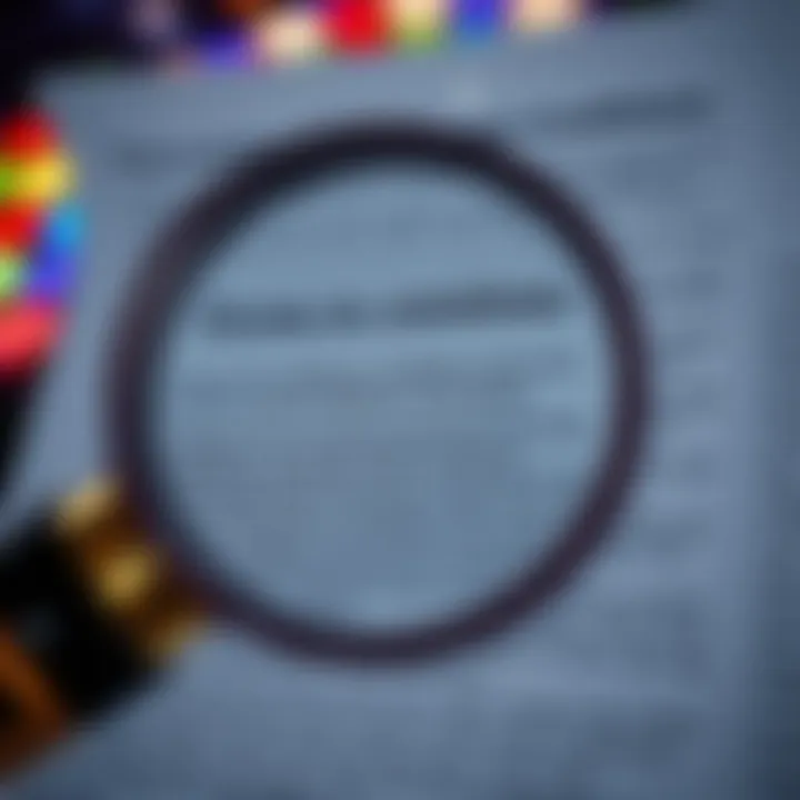 Visual representation of terms and conditions related to casino coupon codes with magnifying glass highlighting key points