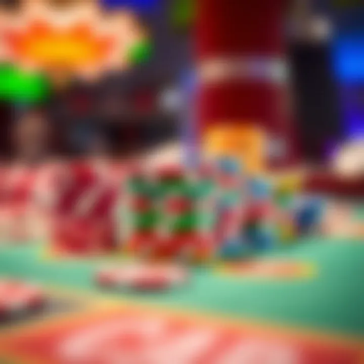 Colorful casino chips stacked on a vibrant gaming table