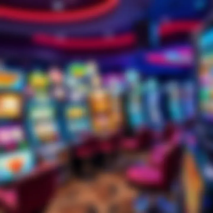 Colorful casino game screen displaying a variety of slot machines and table games