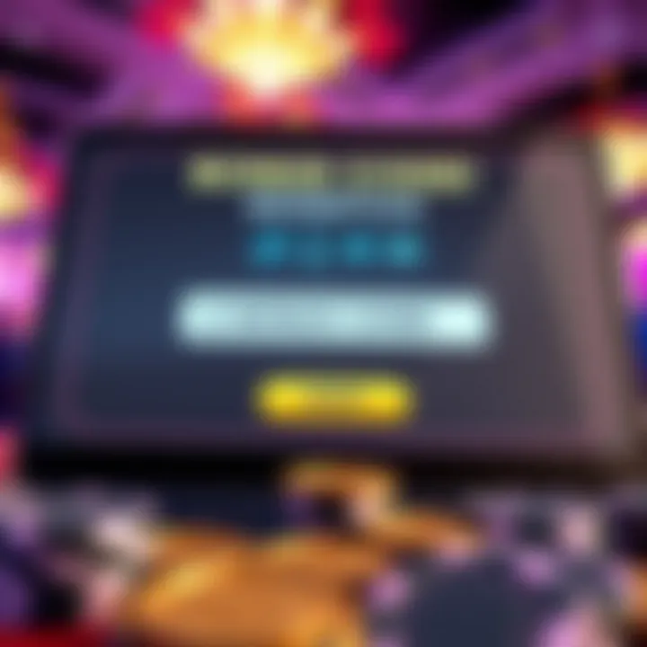 Digital interface showing a bonus code entry field with casino chips and coins around