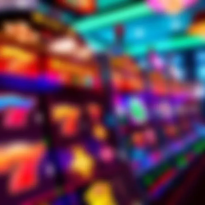 Colorful slot machine reels displaying winning symbols with vibrant casino background
