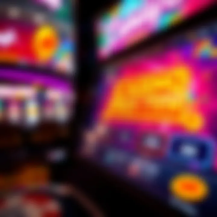 Digital interface showing bonus code entry and casino game selection on a vibrant gaming screen