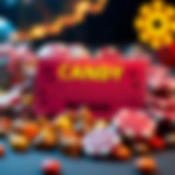 Illustration of a digital coupon surrounded by candy pieces and casino chips