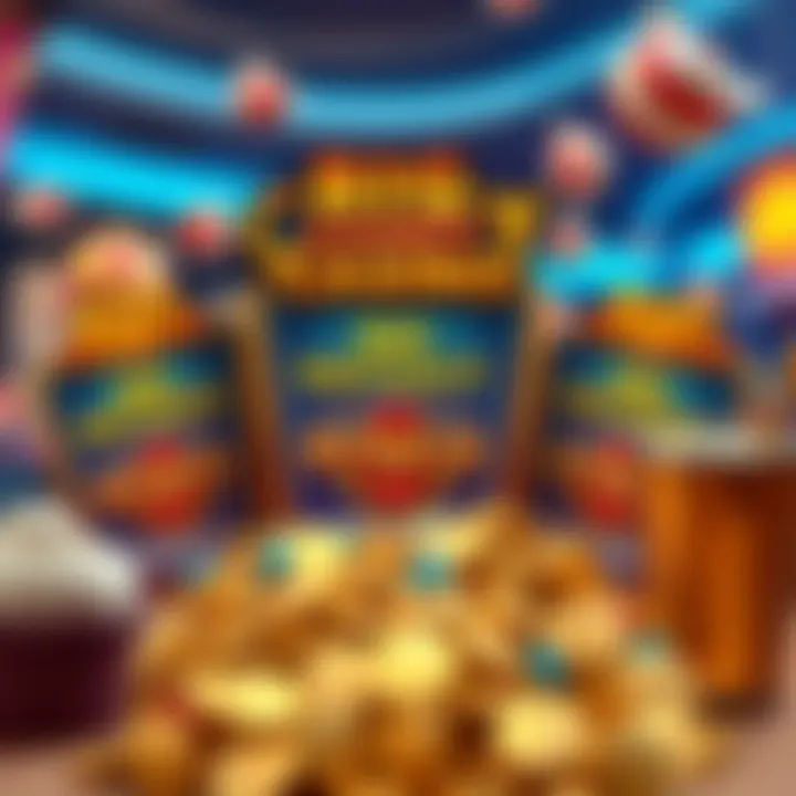 Illustration of bonus offers with symbols of candy, coins, and rewards highlighting no deposit bonuses