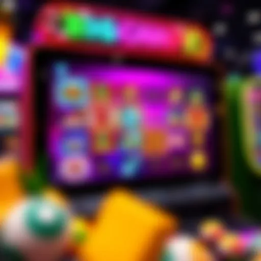 Colorful online casino interface displaying various game options such as pokies and table games