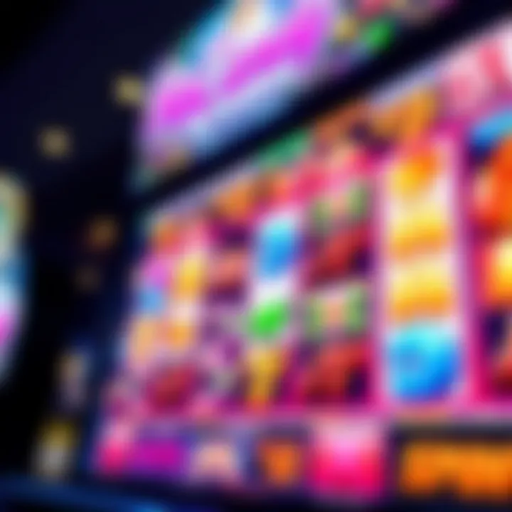 Colorful online casino slot game with candy-themed symbols on a digital screen