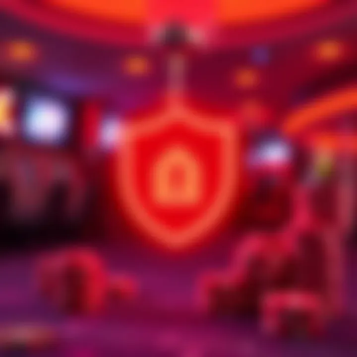 Illustration of secure online casino experience with shield symbol and gaming elements