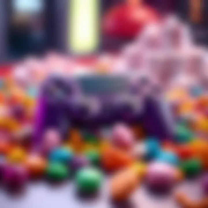 Bright colorful candy pieces scattered around a game controller symbolizing rewards