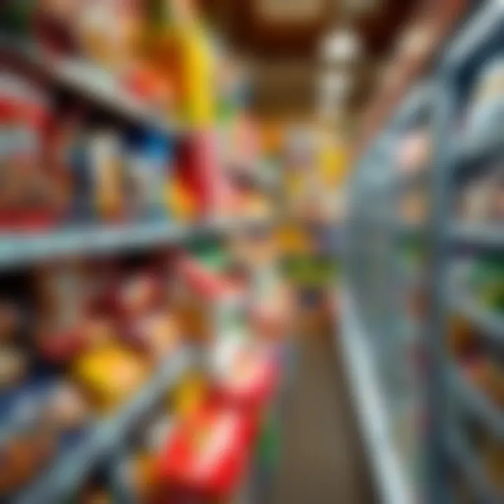 Assortment of colorful packaged candies displayed on store shelves