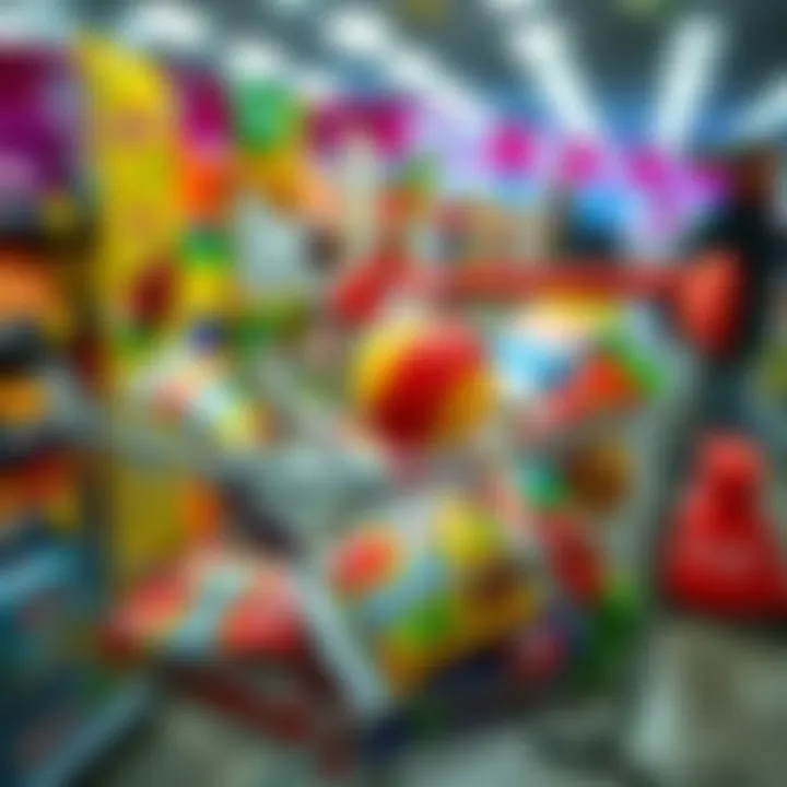 Shopping cart filled with confectionery products and visible coupon vouchers