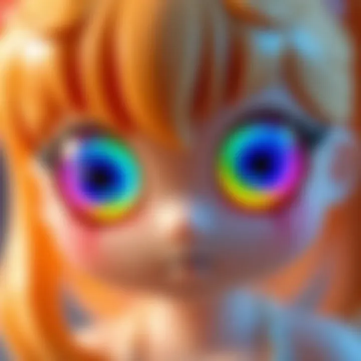 Anime-style figurine showcasing oversized, vibrant candy eyes with reflective highlights