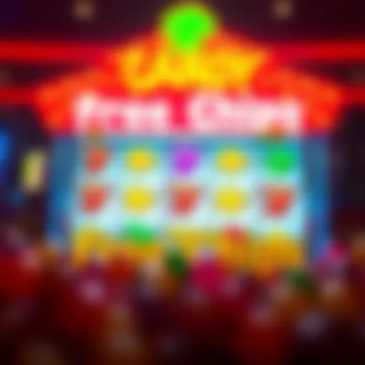 Bright digital slots with colorful candy symbols highlighting free chips promo