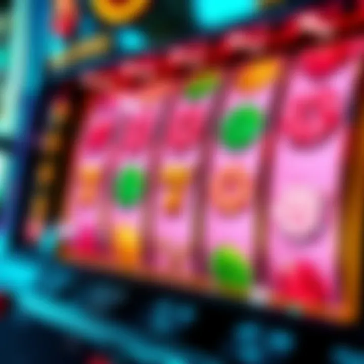 Slot machine reels displaying candy-themed symbols with a sparkling effect