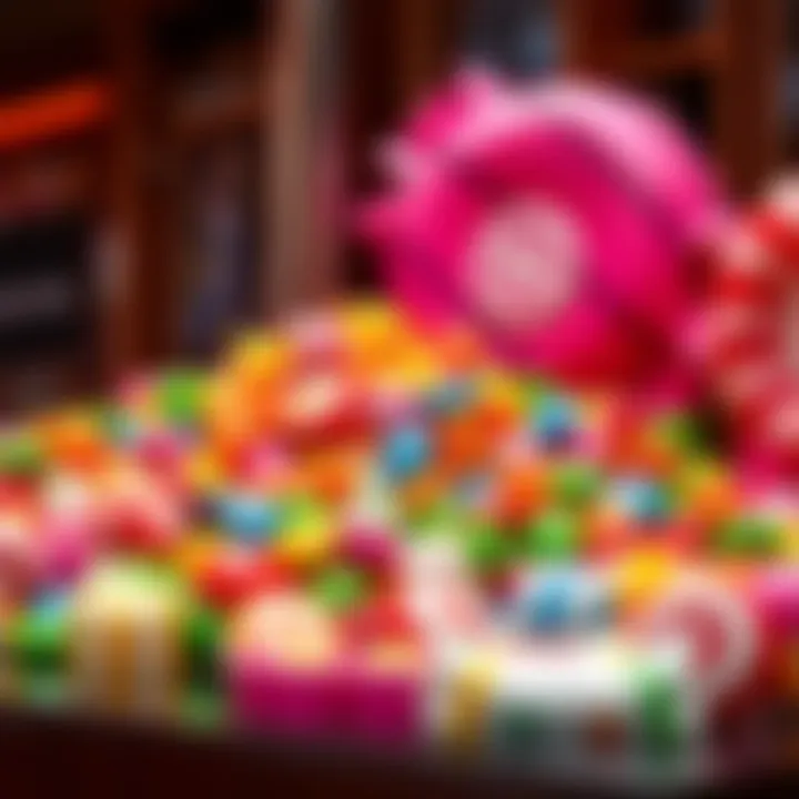 Assortment of oversized colorful candies arranged on a display table