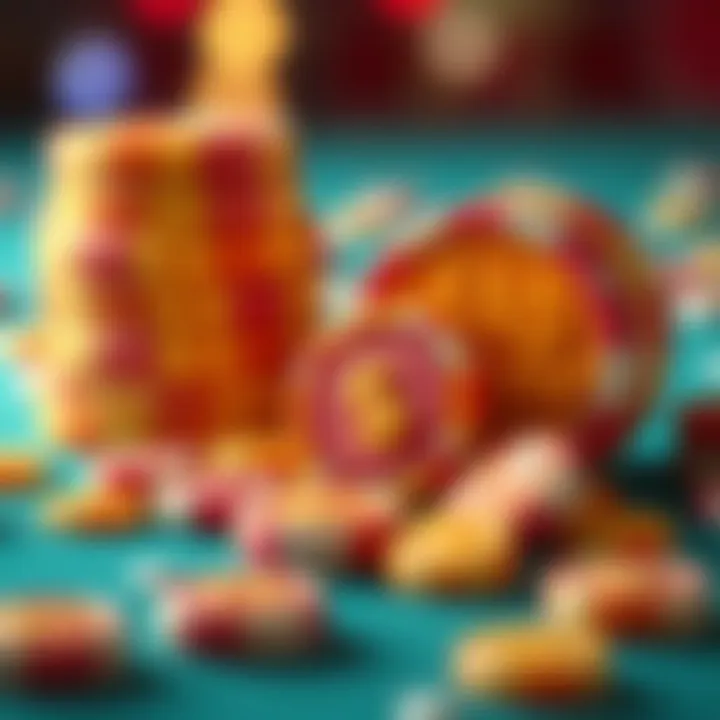 Conceptual graphic showing candy pieces shaped like coins symbolizing casino bonuses